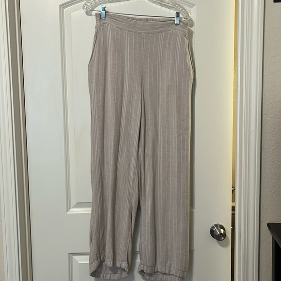 Indigo Rein Beachy Boho flowy pants Tan and White stripped size L - Picture 1 of 3